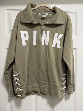 VS PINK Half-Zip Pullover Sweatshirt in Olive